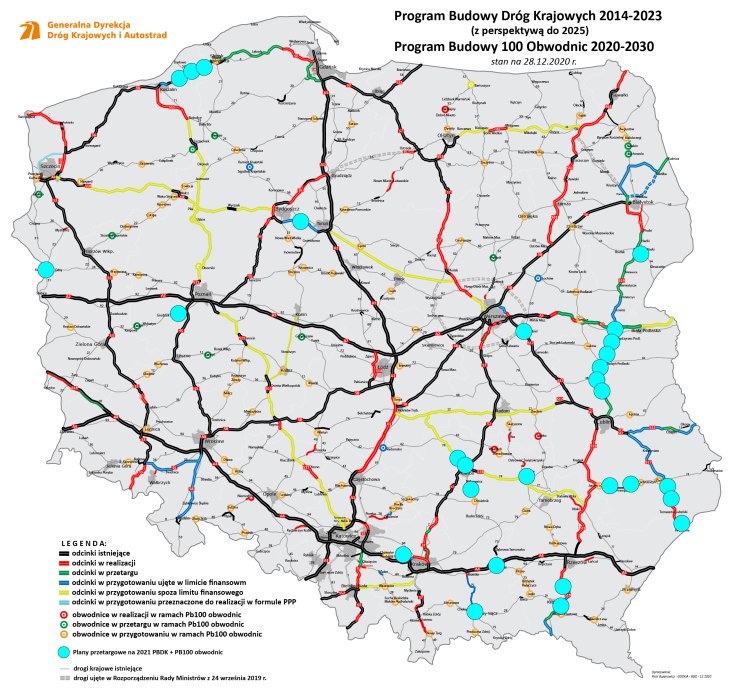 Plan przetargów na nowe odcinki dróg krajowych. Źródło: GDDKiA